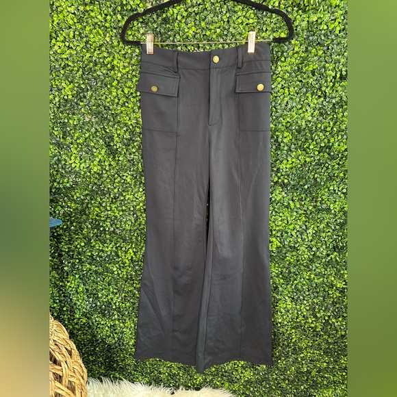 New in package HALARA Black flare Pants with Gold Accents - Picture 1 of 7